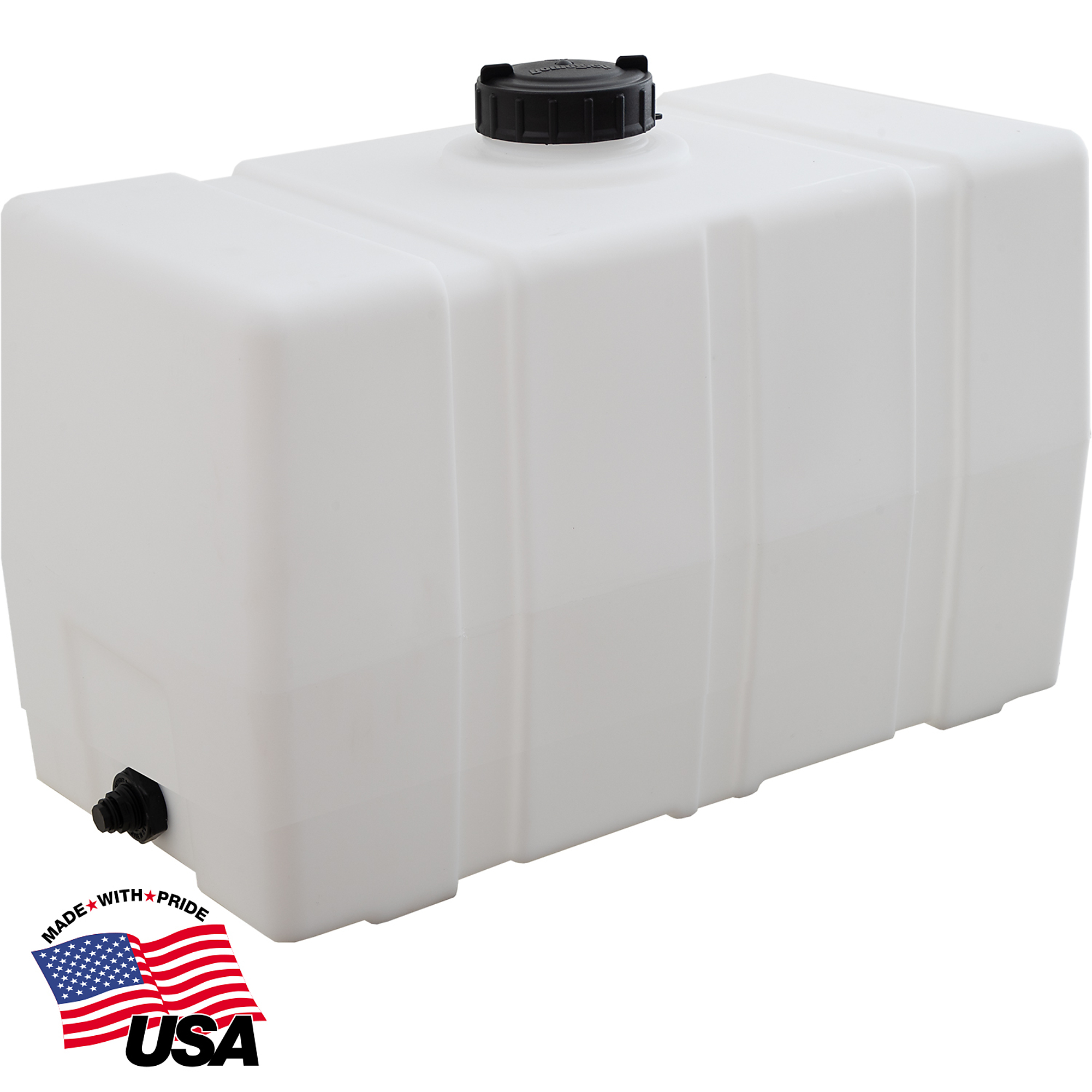 Romotech 100 Gallon Water Tank - Square,BPA Free Poly Tank for Non-Flammable,  Liquids, UV-Resistant Storage, 3/4" NPT Outlet, Made in USA, Natural, Model# 82123929